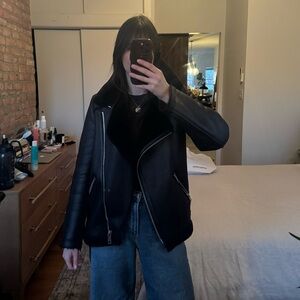 ZARA FAUX LEATHER JACKET FUR COLLAR